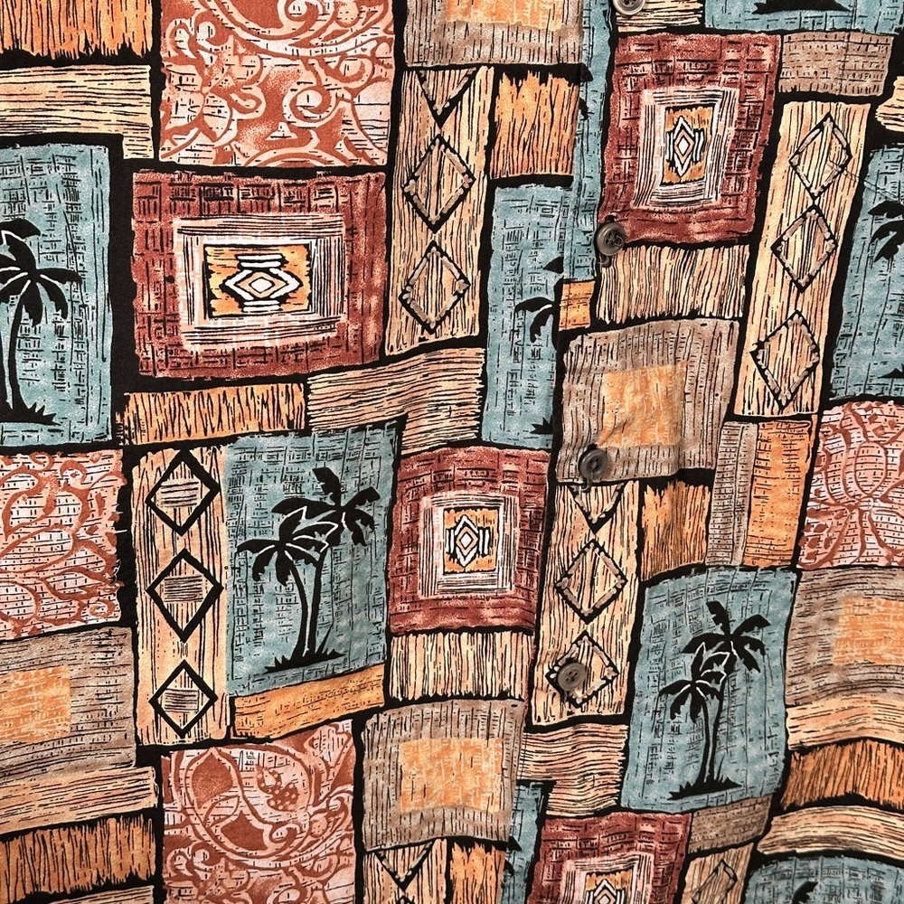 Cooke Street tropical cotton relaxed patchwork palm aloha shirt L multicolor - Picture 3 of 10